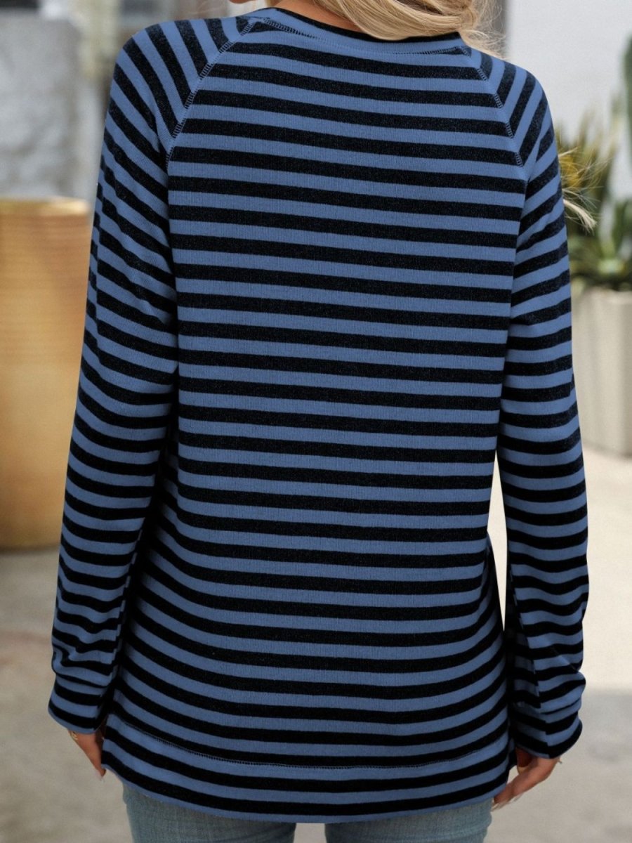 Mandy Striped Round Neck Long Sleeve T-Shirt - Top