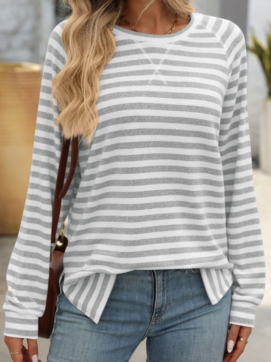 Mandy Striped Round Neck Long Sleeve T-Shirt - Top