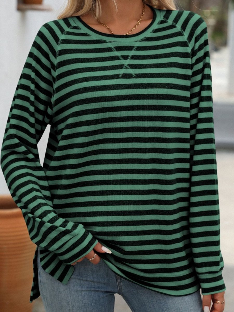 Mandy Striped Round Neck Long Sleeve T-Shirt - Top