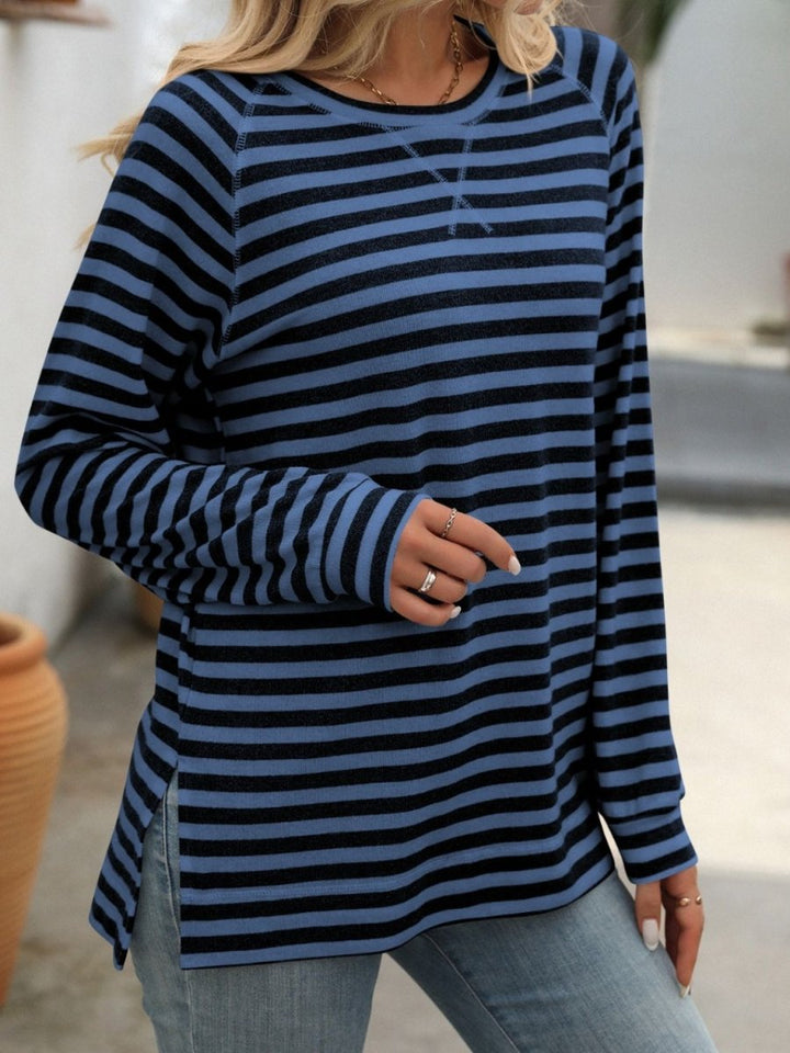 Mandy Striped Round Neck Long Sleeve T-Shirt - Top
