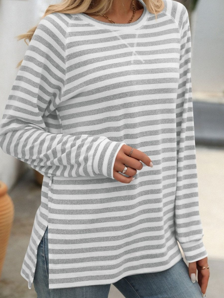Mandy Striped Round Neck Long Sleeve T-Shirt - Top