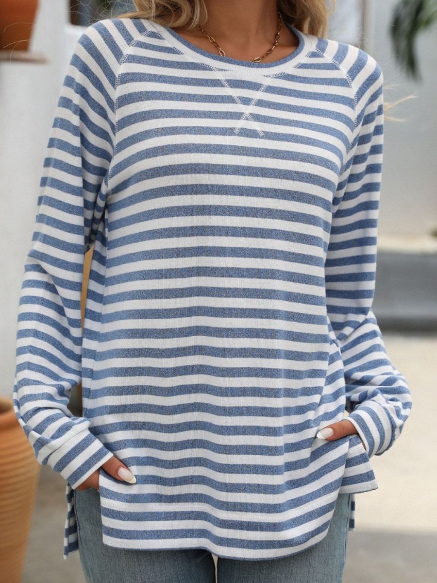 Mandy Striped Round Neck Long Sleeve T-Shirt - Top