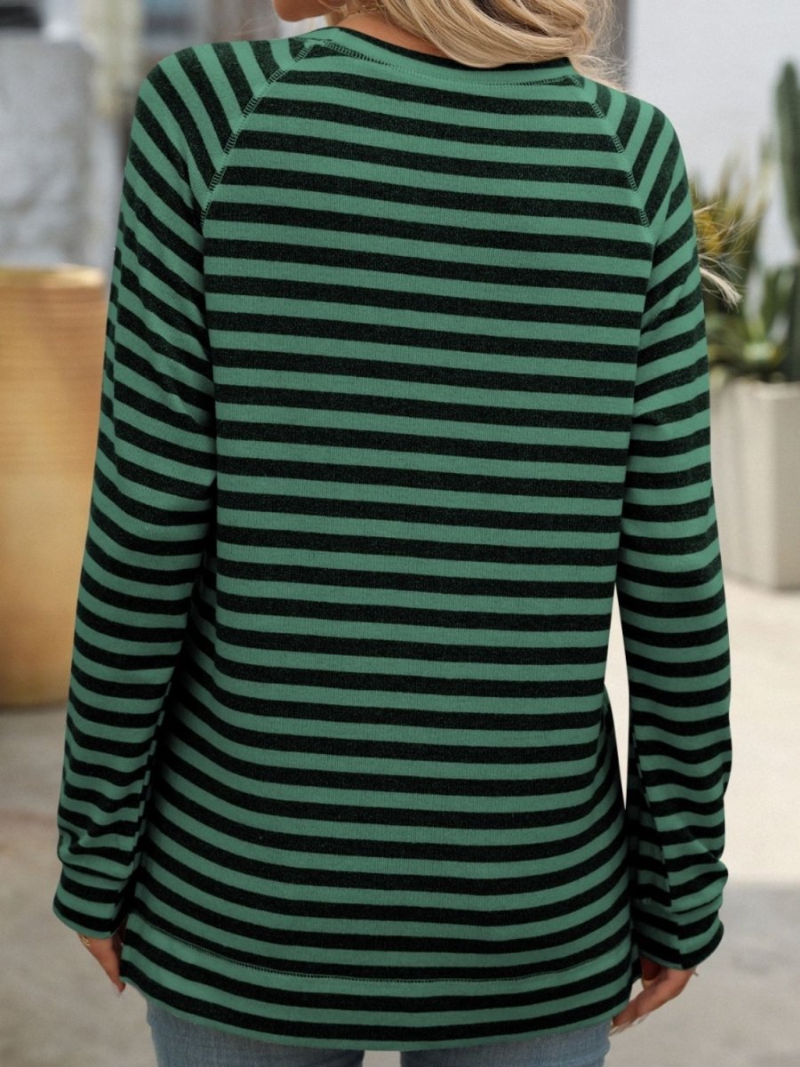 Mandy Striped Round Neck Long Sleeve T-Shirt - Top