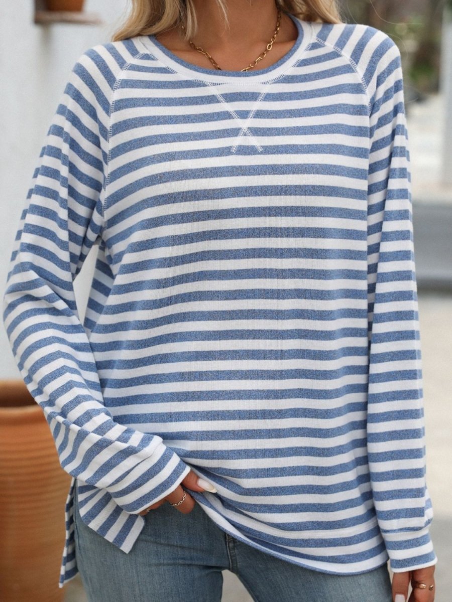 Mandy Striped Round Neck Long Sleeve T-Shirt - Top