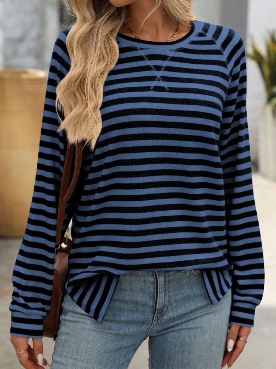 Mandy Striped Round Neck Long Sleeve T-Shirt - Top