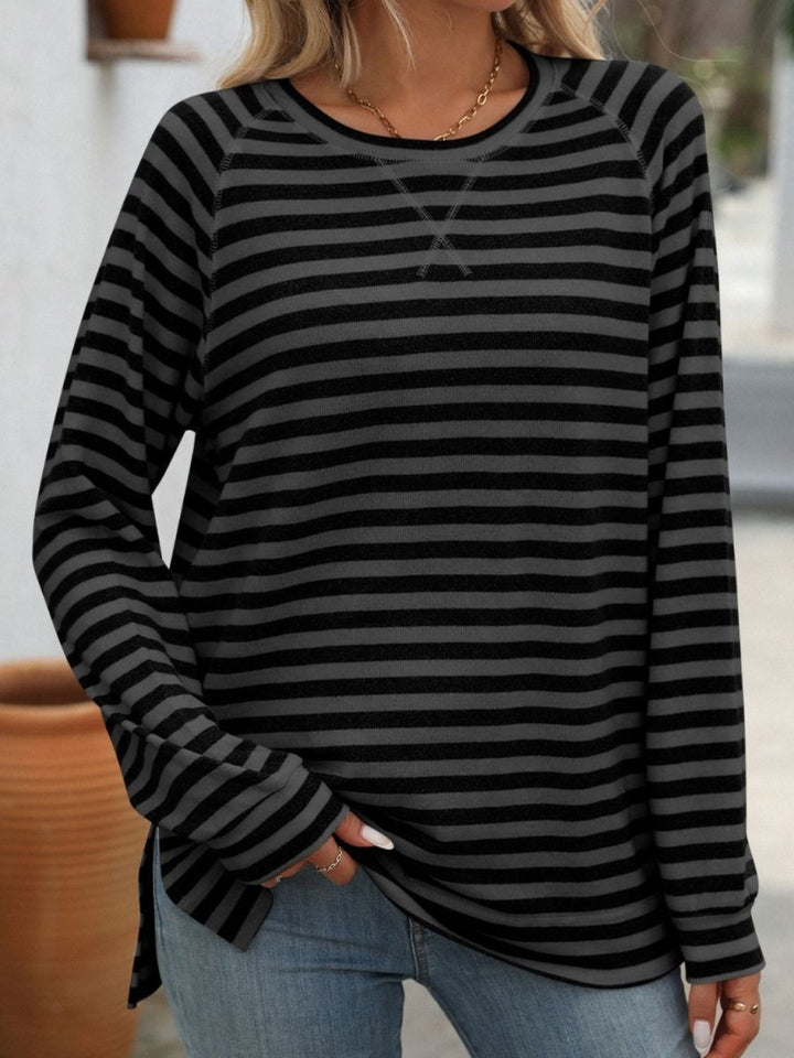 Mandy Striped Round Neck Long Sleeve T-Shirt - Top