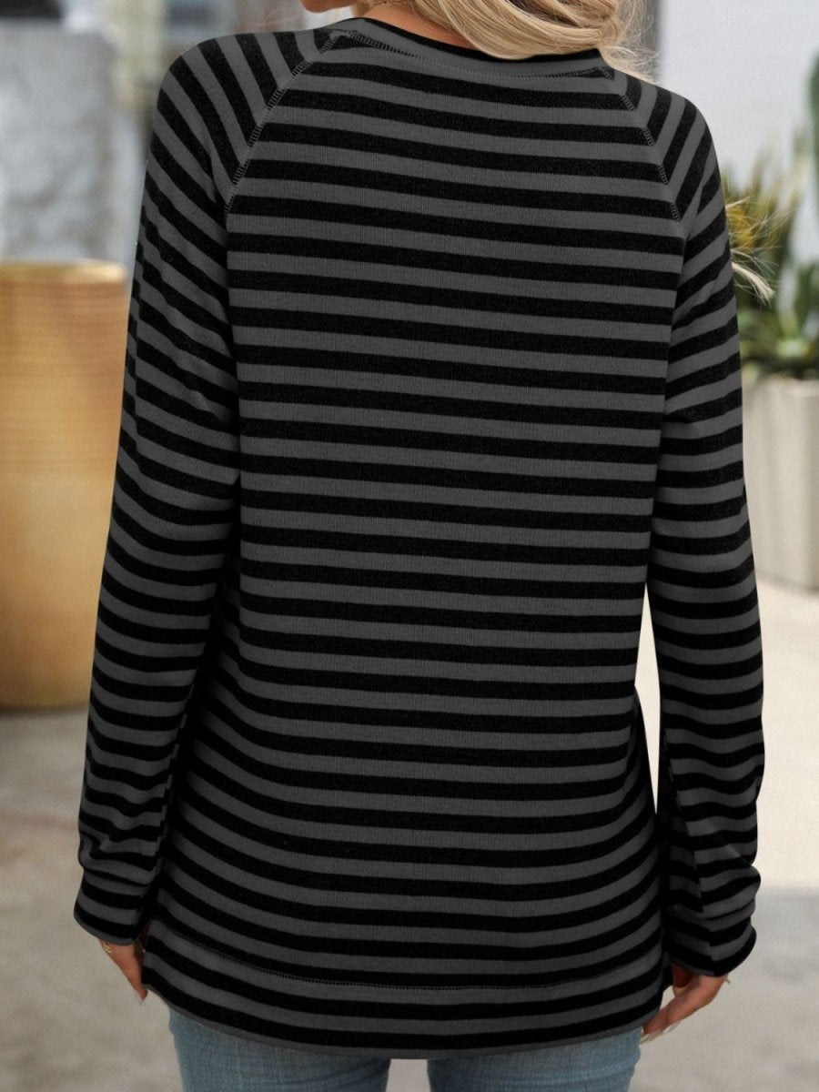 Mandy Striped Round Neck Long Sleeve T-Shirt - Top