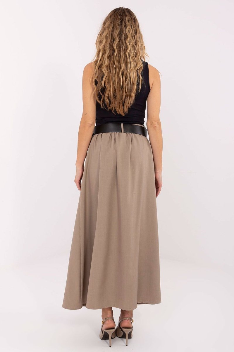 Maxi Flared Skirt with Belt - 