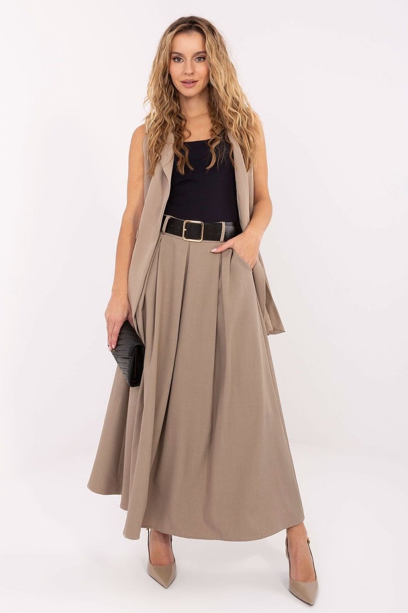 Maxi Flared Skirt with Belt - 