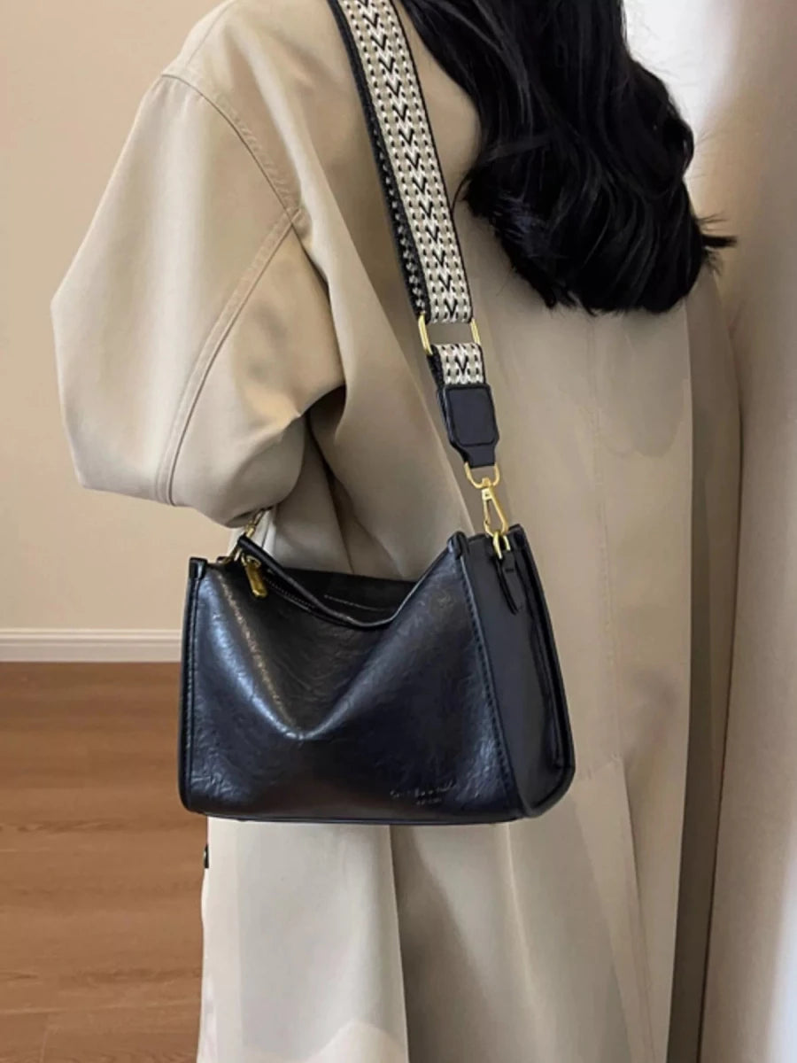 Medium PU Leather Wide Strap Crossbody Bag - 