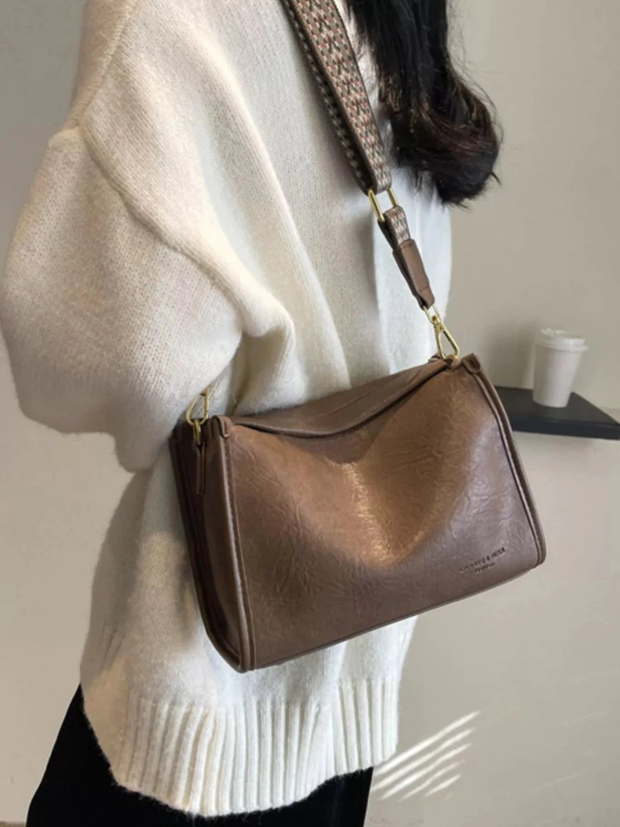 Medium PU Leather Wide Strap Crossbody Bag - 