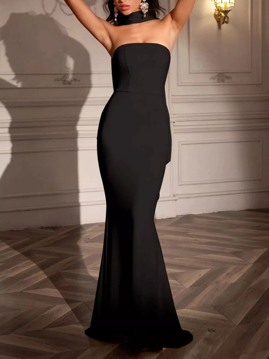 Mermaid Maxi Dress with Scarf - 