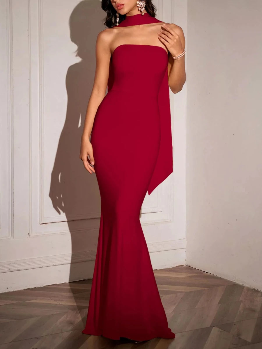 Mermaid Maxi Dress with Scarf - 