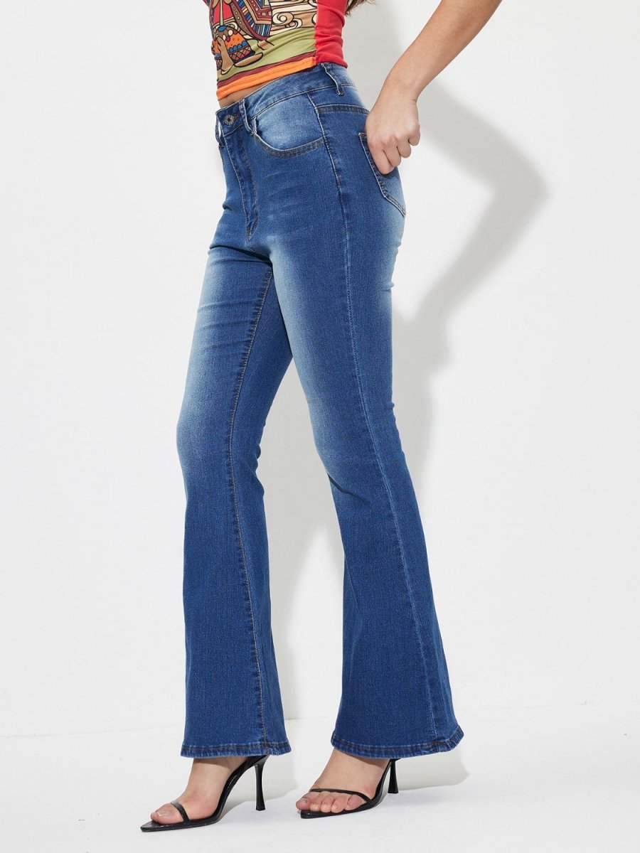 Mid - Rise Waist Bootcut Jeans - Bottoms
