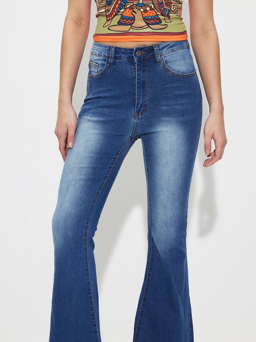 Mid - Rise Waist Bootcut Jeans - Bottoms