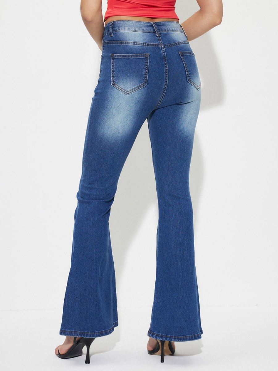 Mid - Rise Waist Bootcut Jeans - Bottoms