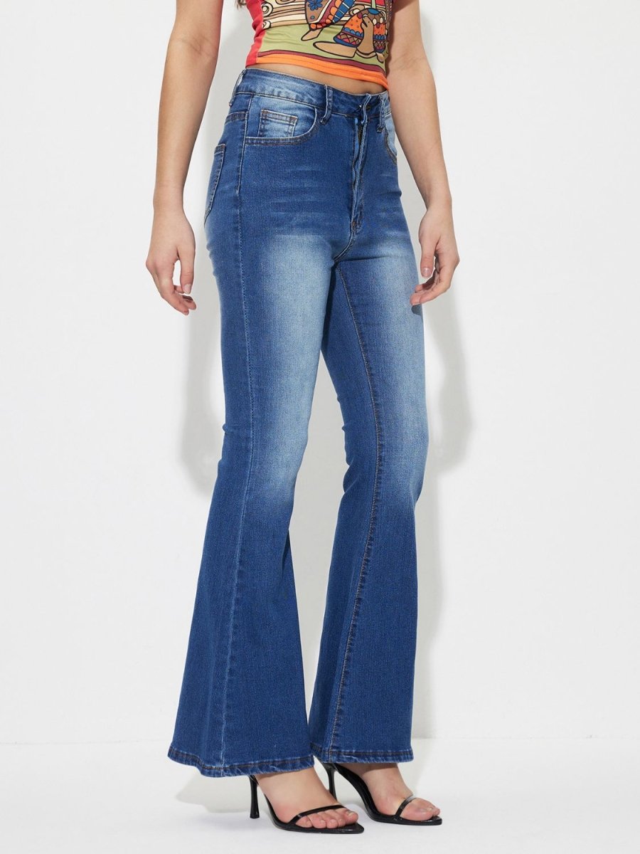 Mid - Rise Waist Bootcut Jeans - Bottoms