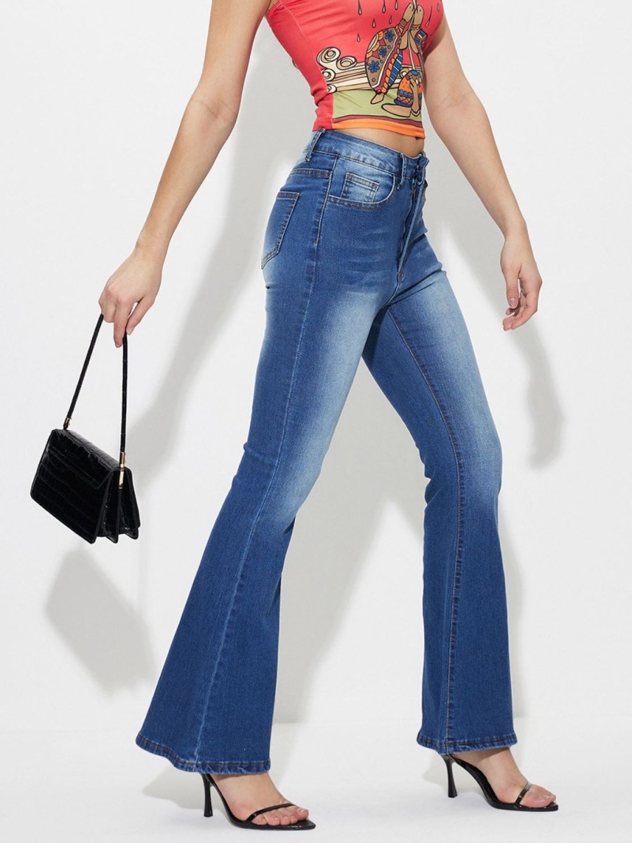 Mid - Rise Waist Bootcut Jeans - Bottoms