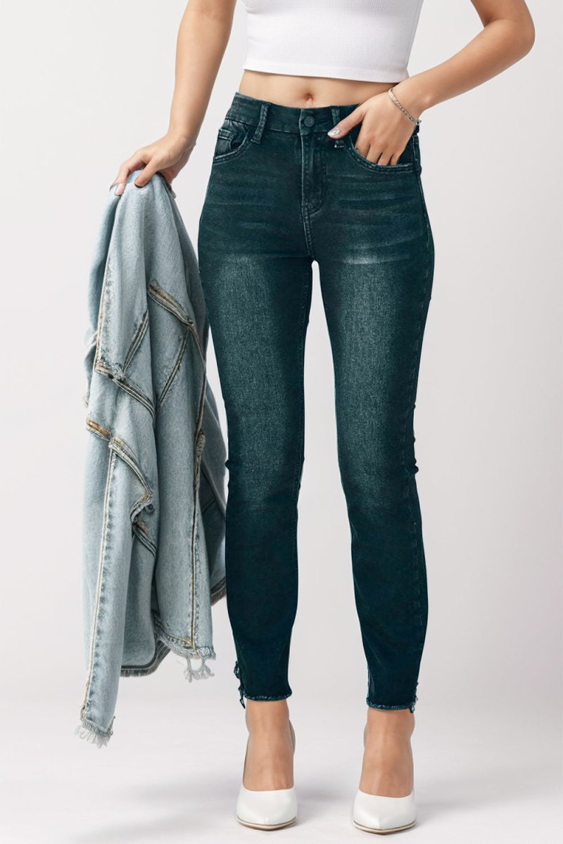 Mid - Rise Waist Skinny Jeans with Pockets - Bottoms