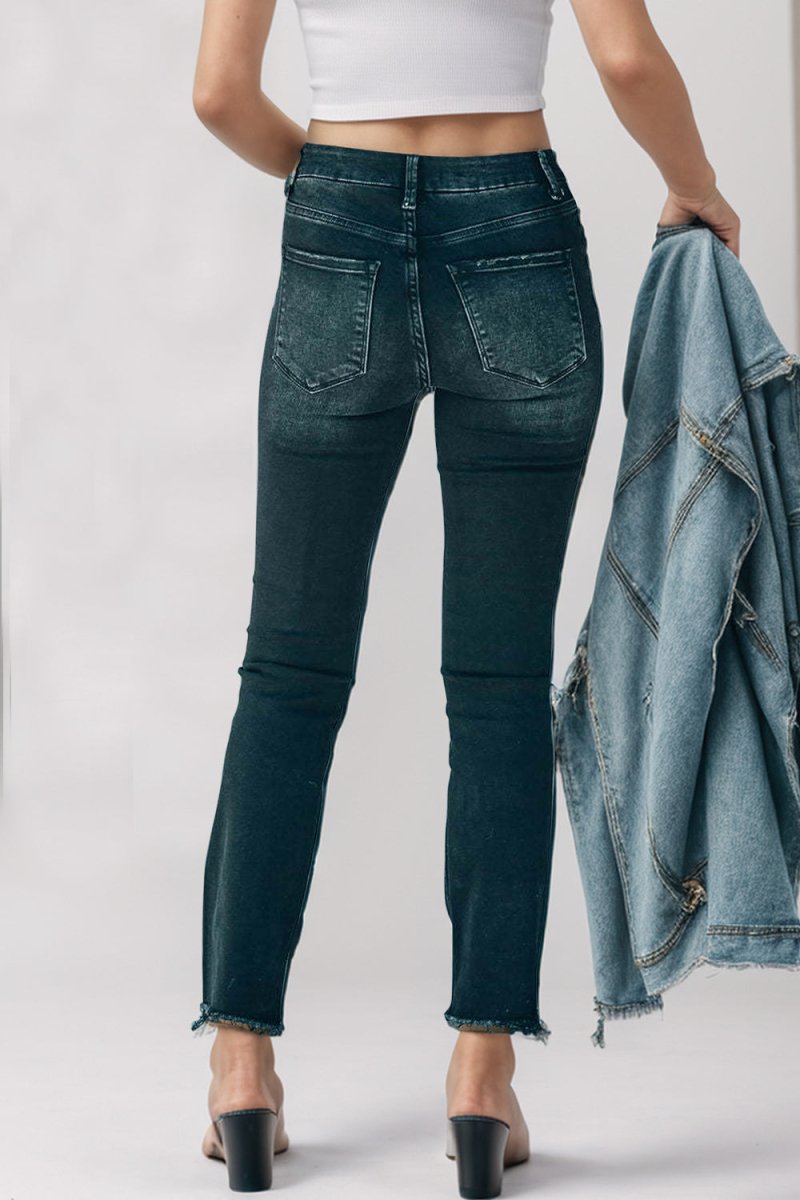 Mid - Rise Waist Skinny Jeans with Pockets - Bottoms
