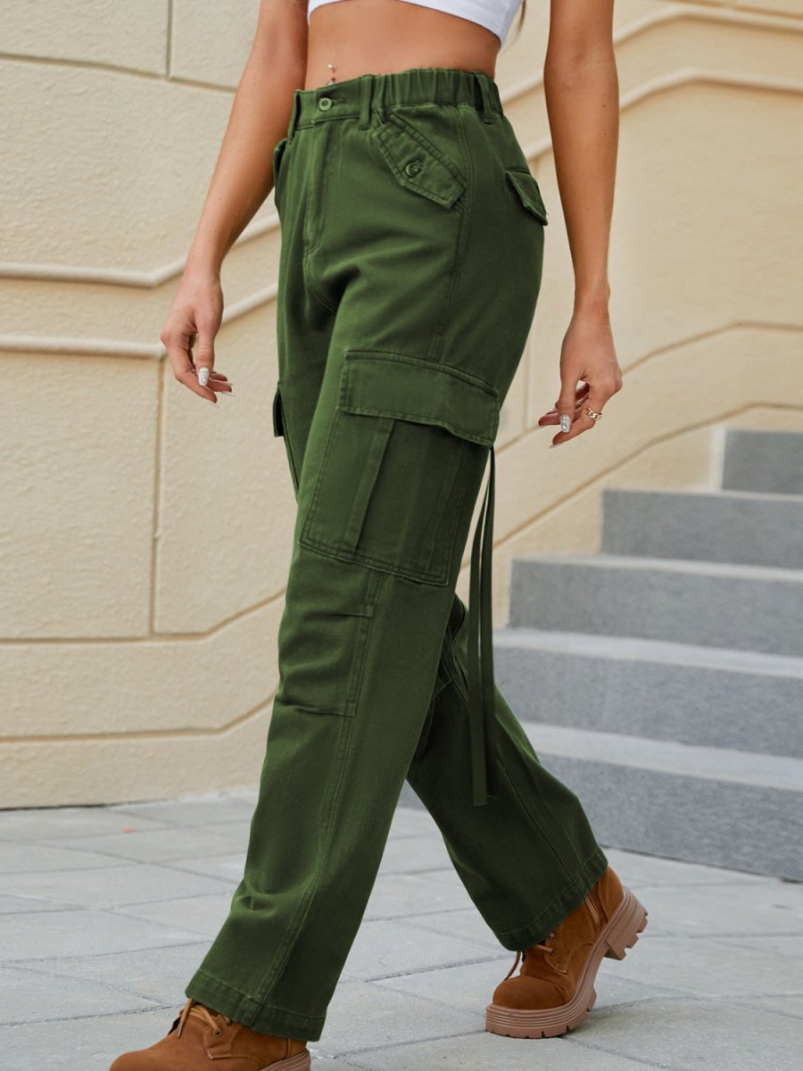 Mid - Rise Waist Straight Jeans with Pockets - Bottoms