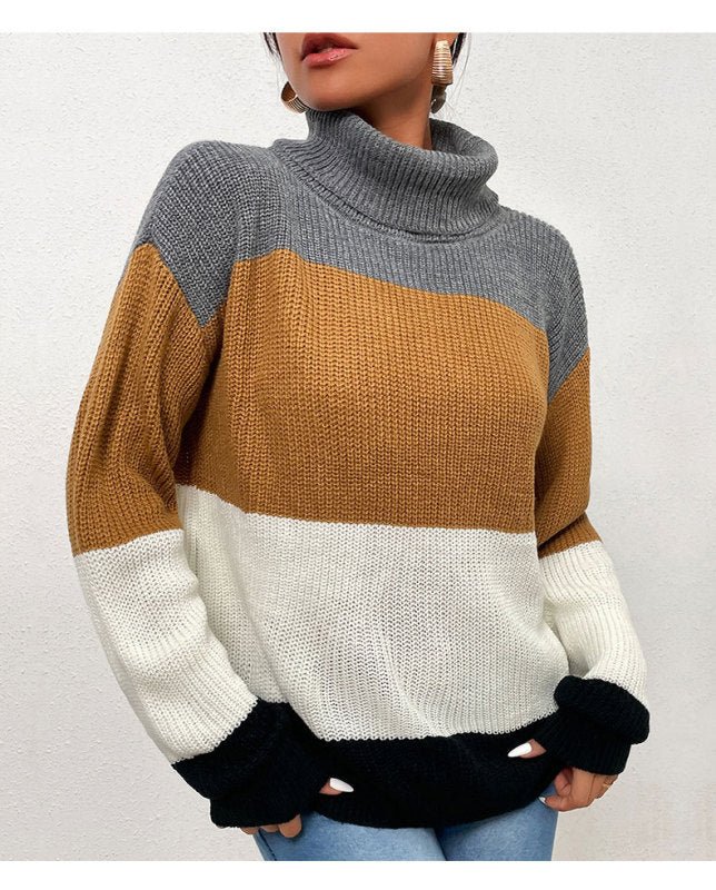 Middle Eastern Women's Pullover Loose Contrast Turtleneck - Outerwear
