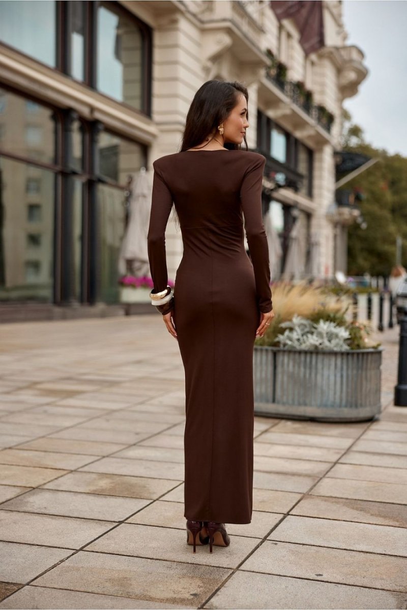 Midi Dress with Slit and V - Neck - 