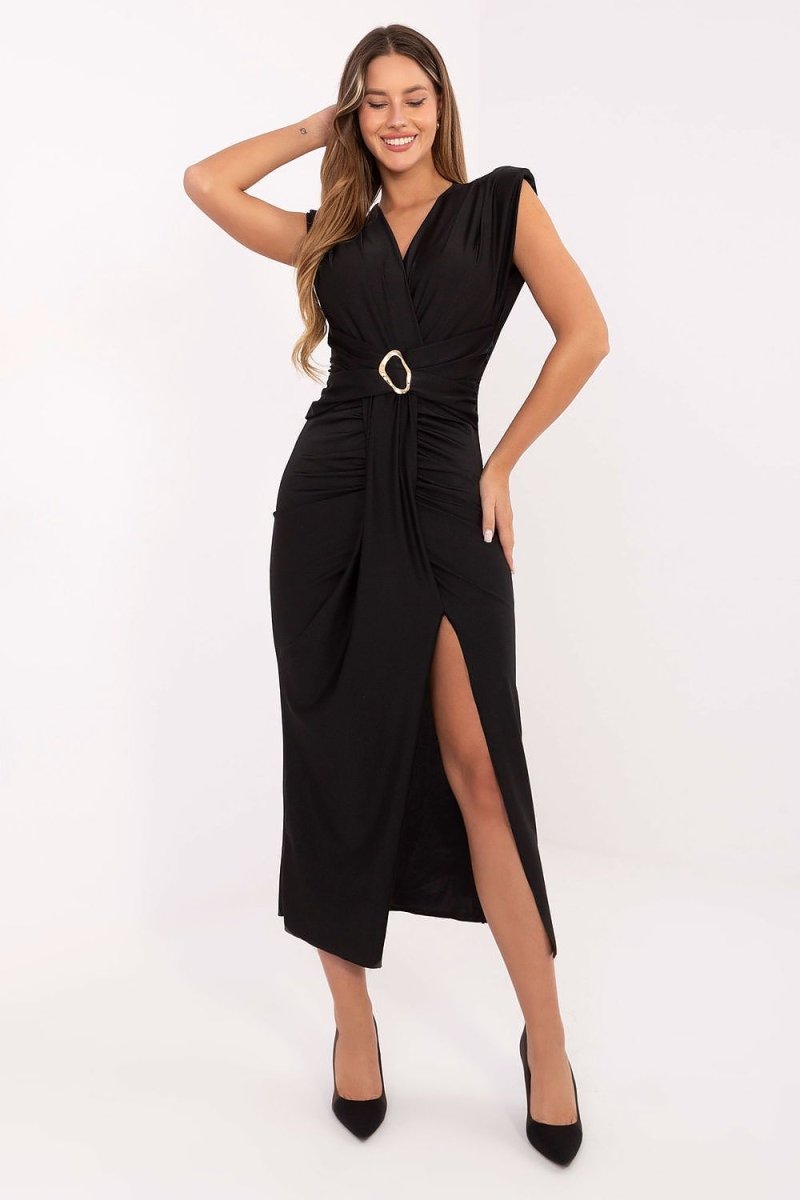 Midi Pencil Dress with Front Slit - 