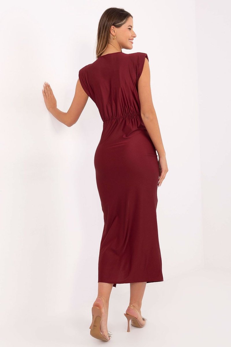 Midi Pencil Dress with Front Slit - 