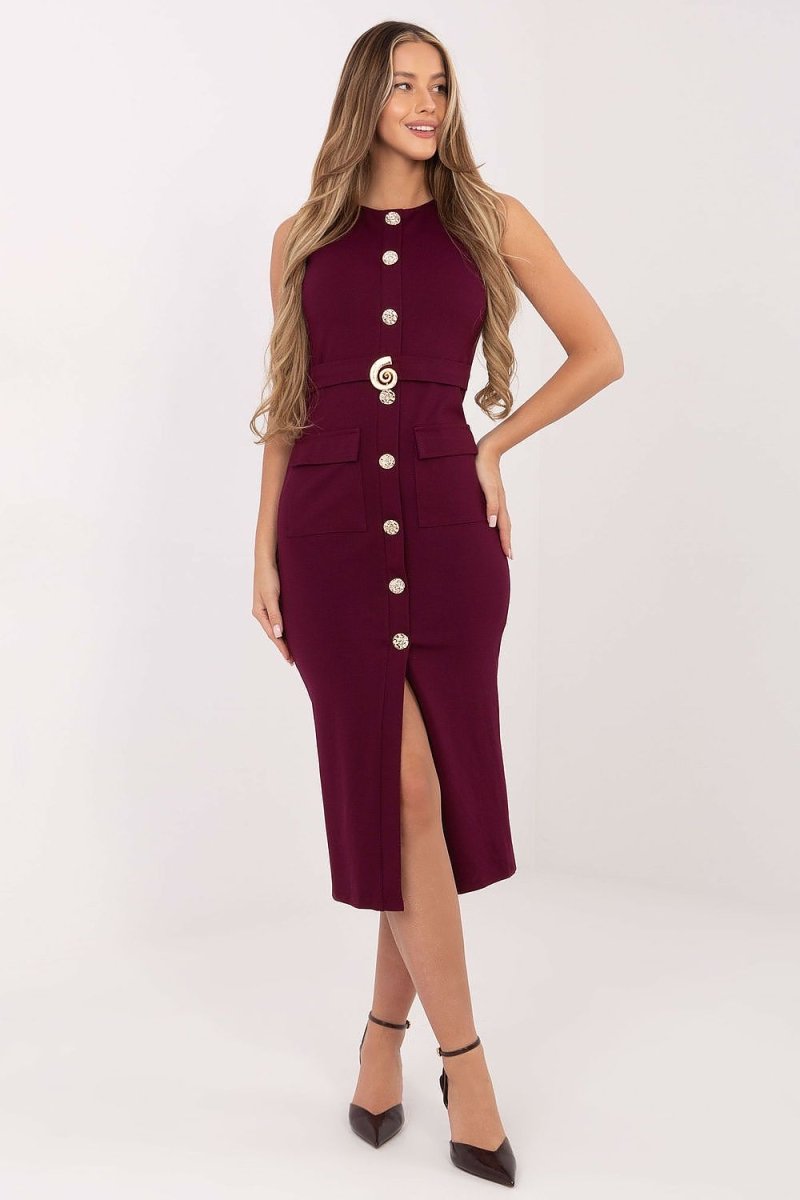 Midi Pencil Dress with Pockets - 