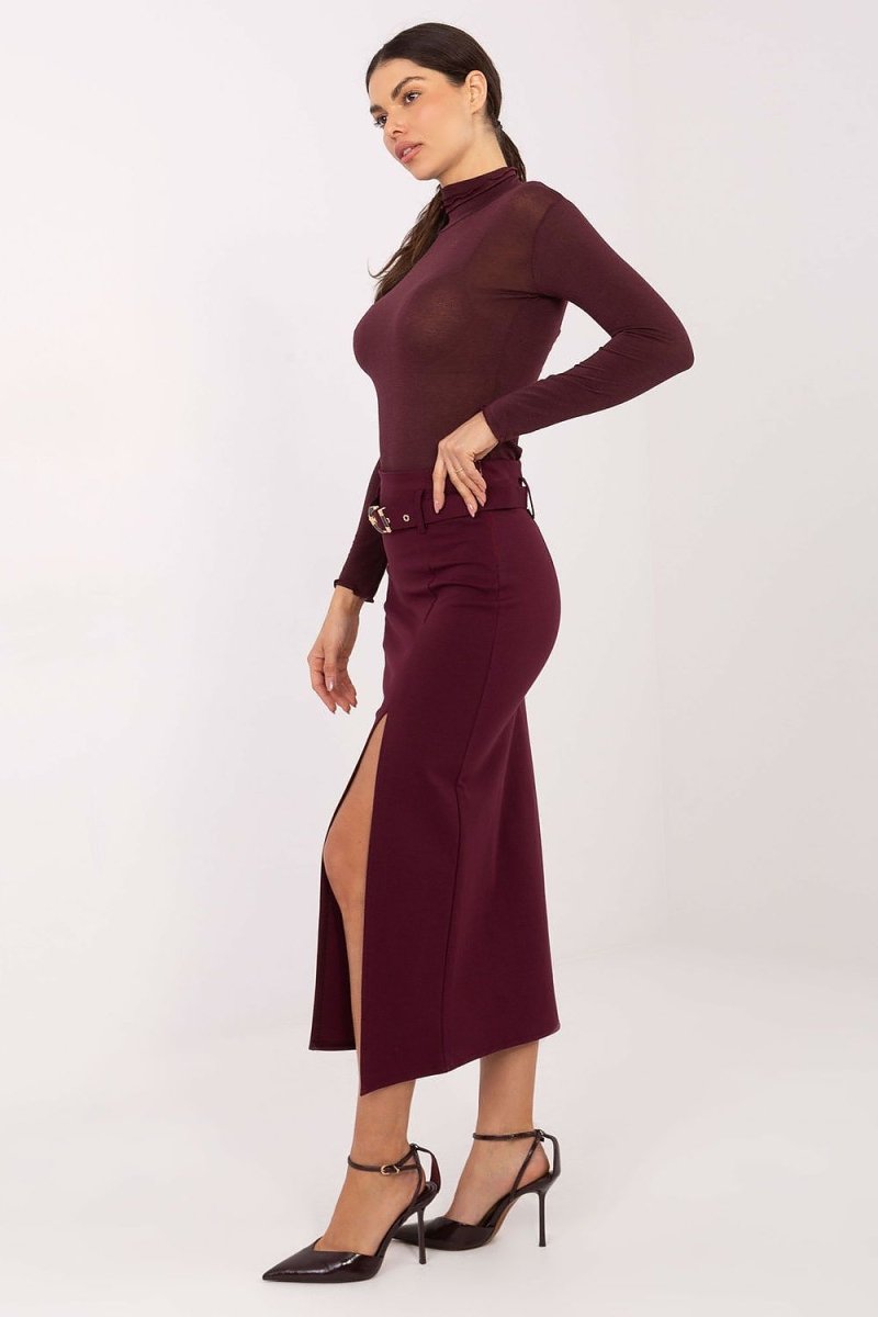Midi Skirt with Belt and Slit - 