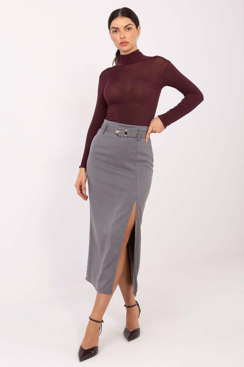Midi Skirt with Belt and Slit - 