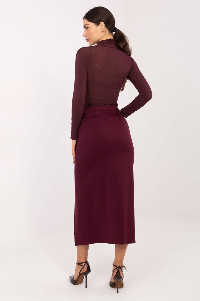 Midi Skirt with Belt and Slit - 