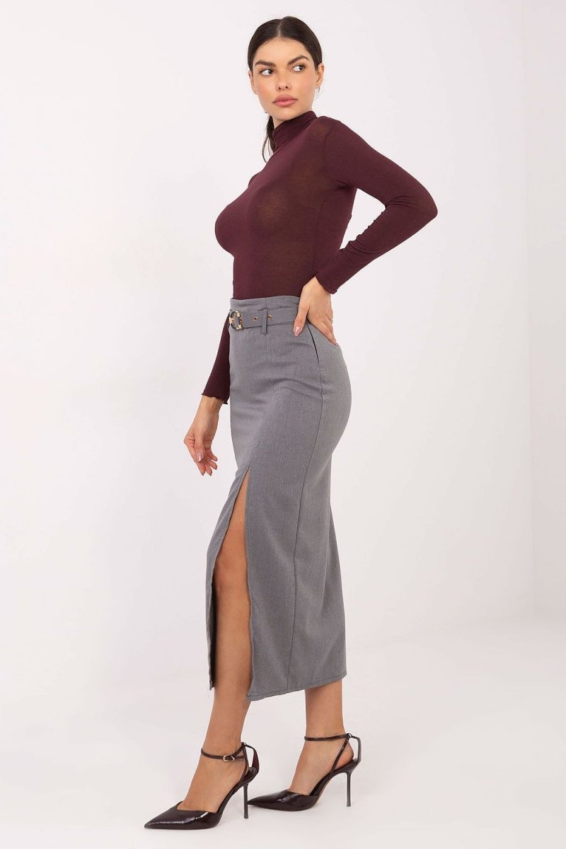 Midi Skirt with Belt and Slit - 