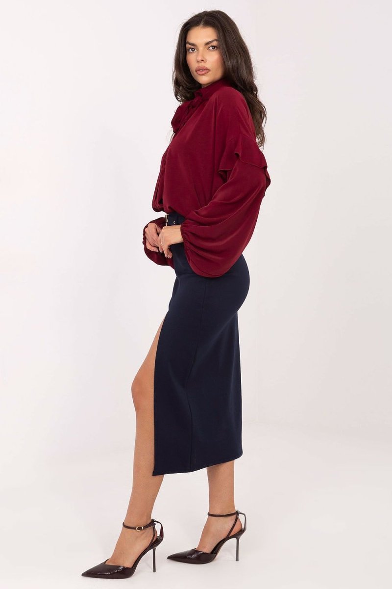 Midi Skirt with Belt and Slit - 