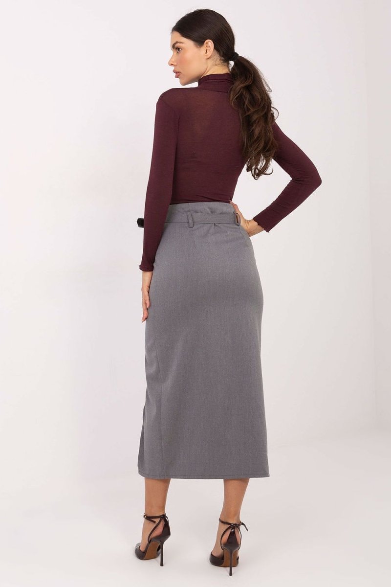 Midi Skirt with Belt and Slit - 