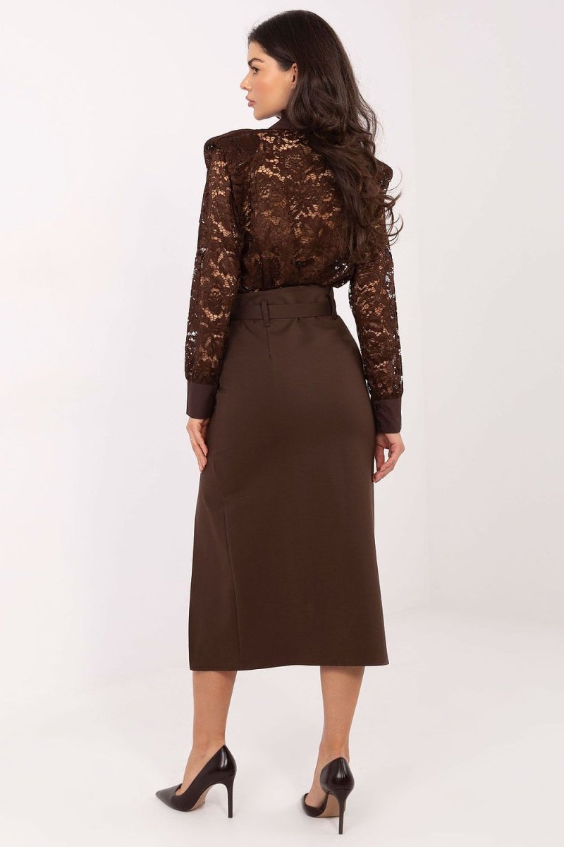Midi Skirt with Belt and Slit - 