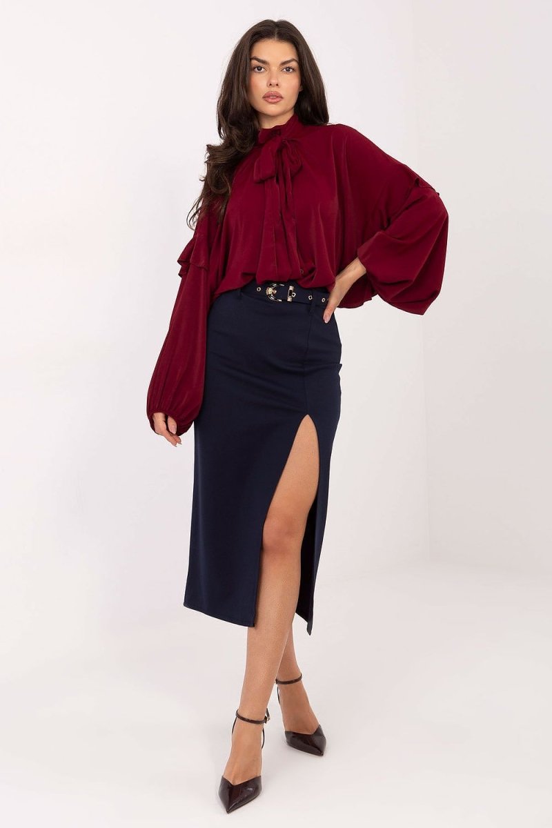 Midi Skirt with Belt and Slit - 