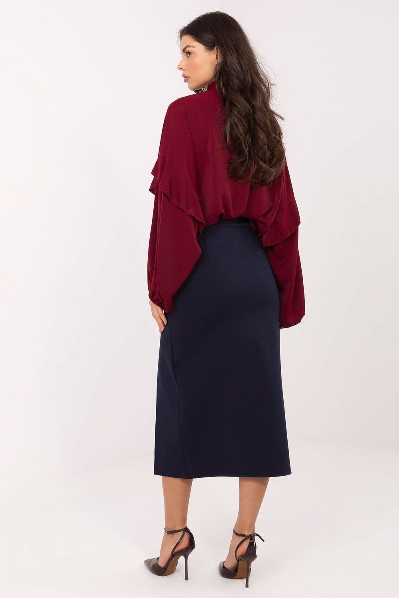 Midi Skirt with Belt and Slit - 