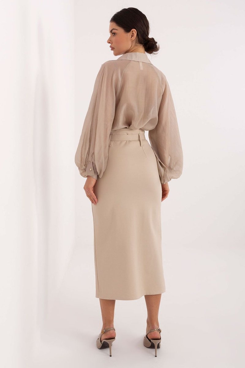 Midi Skirt with Belt and Slit - 