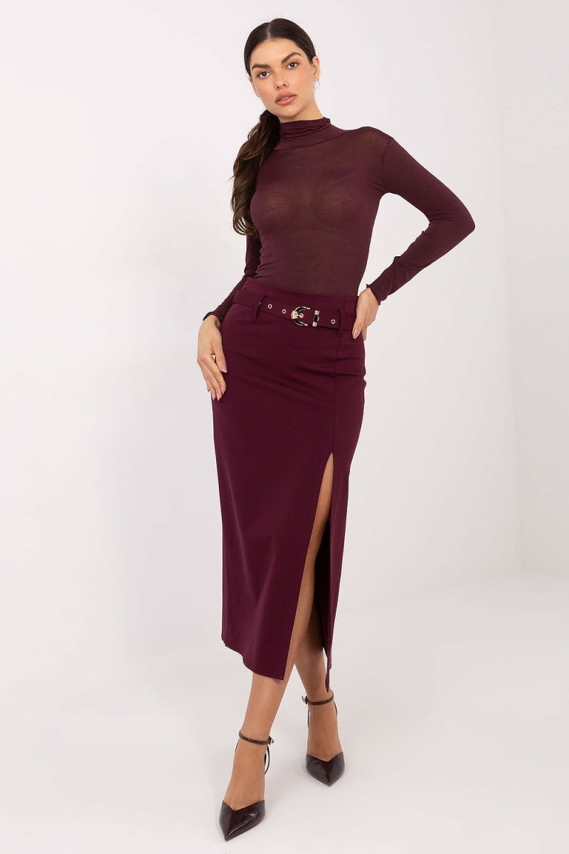 Midi Skirt with Belt and Slit - 