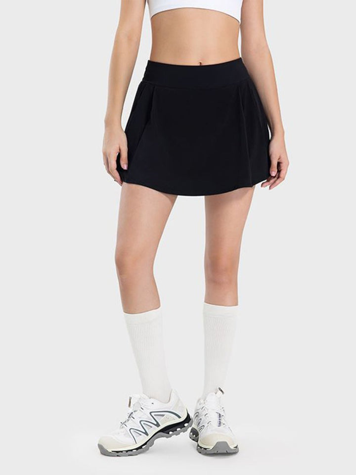 Millennia Pleated Detail Mid - Rise Waist Active Skirt - Bottoms