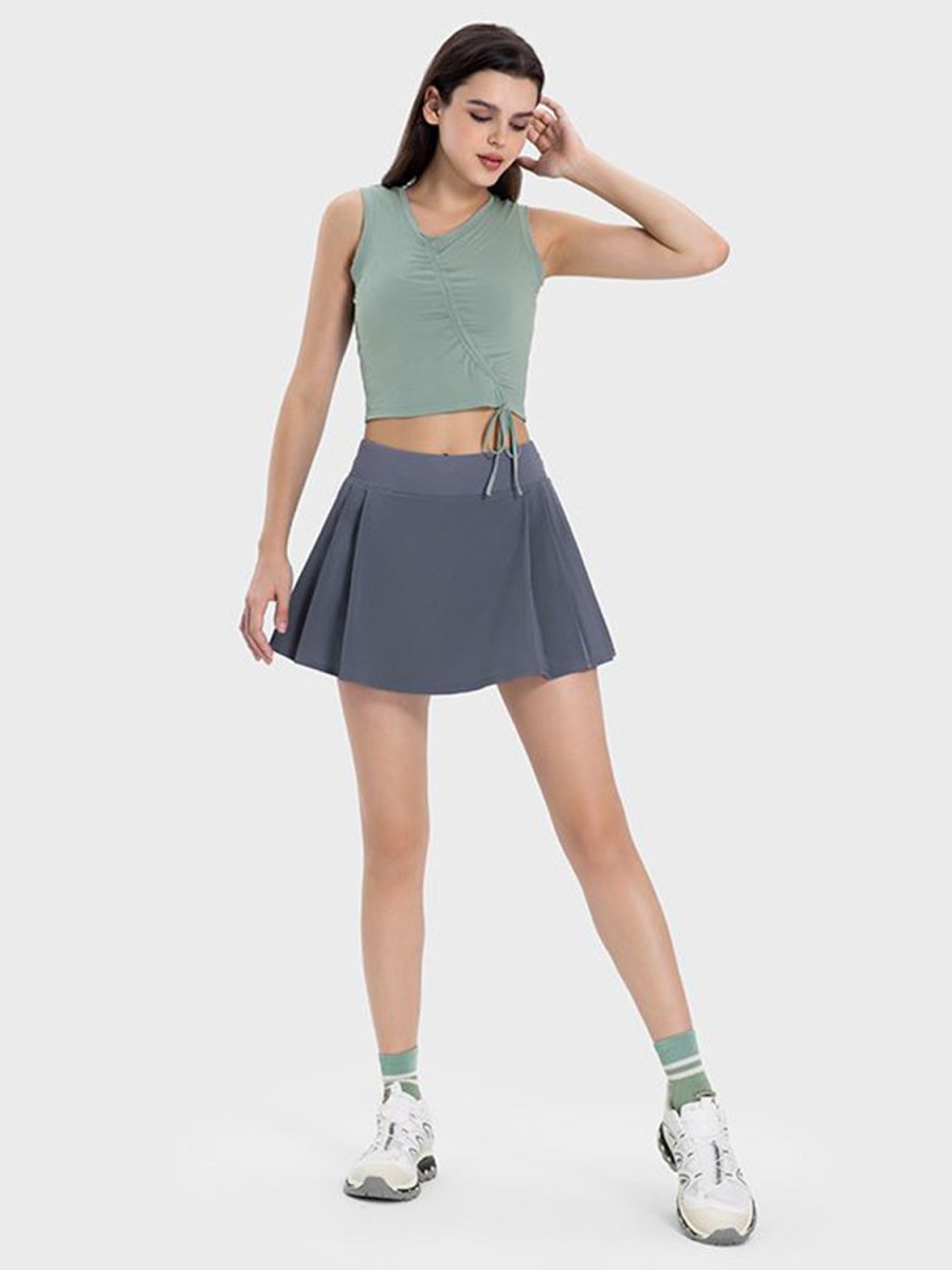 Millennia Pleated Detail Mid - Rise Waist Active Skirt - Bottoms