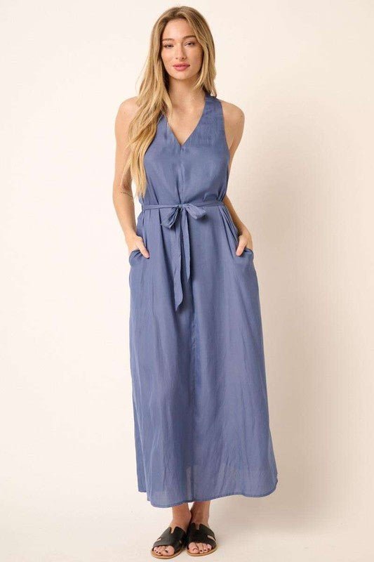 Mittoshop Cross Back Belted V Neck Tank Maxi Dress - New Arrivals