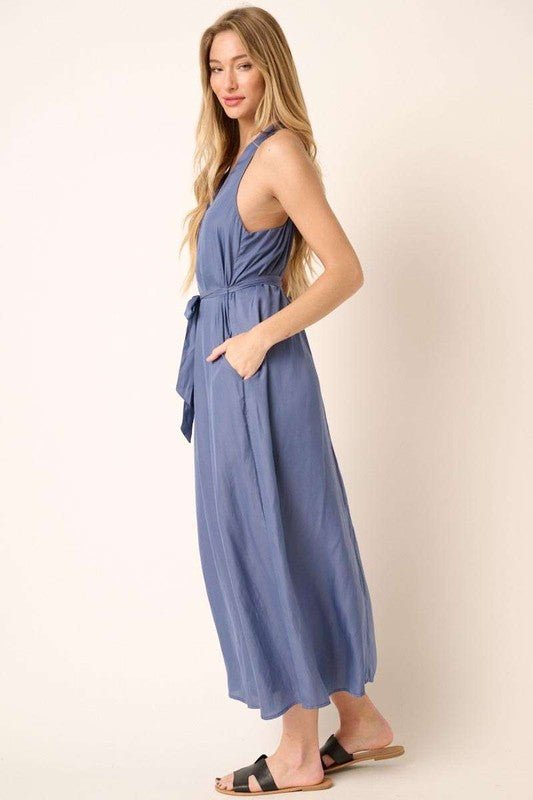 Mittoshop Cross Back Belted V Neck Tank Maxi Dress - New Arrivals