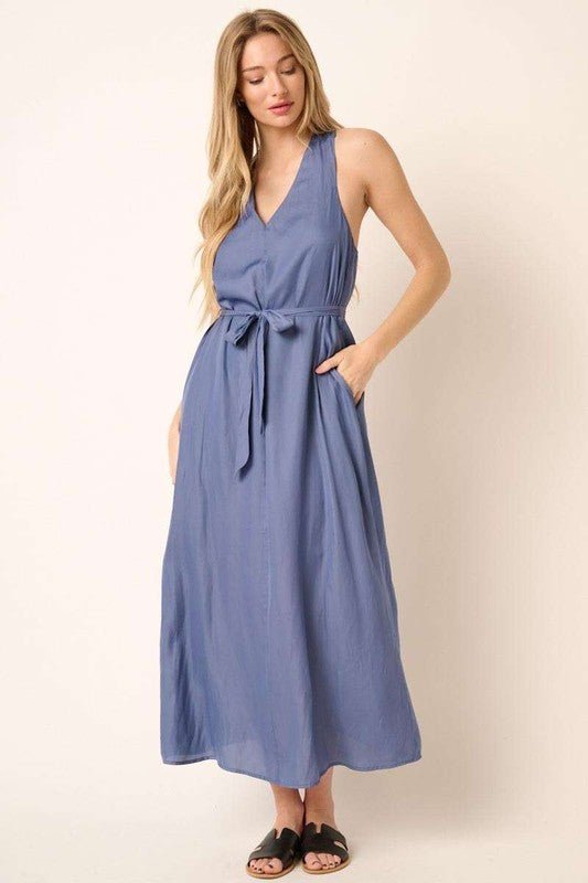 Mittoshop Cross Back Belted V Neck Tank Maxi Dress - New Arrivals