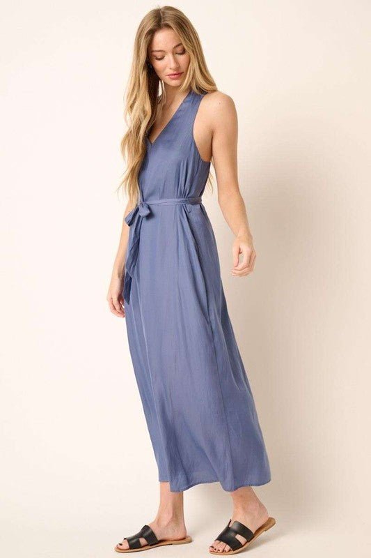 Mittoshop Cross Back Belted V Neck Tank Maxi Dress - New Arrivals