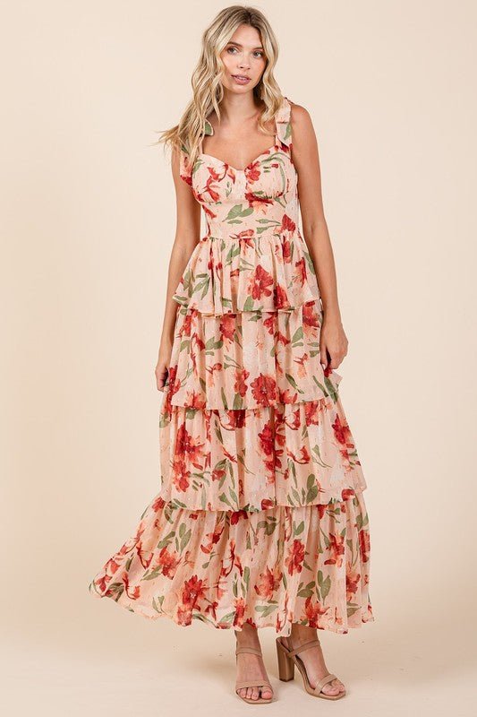 Mittoshop Layered Floral Sweetheart Neck Maxi Dress - New Arrivals