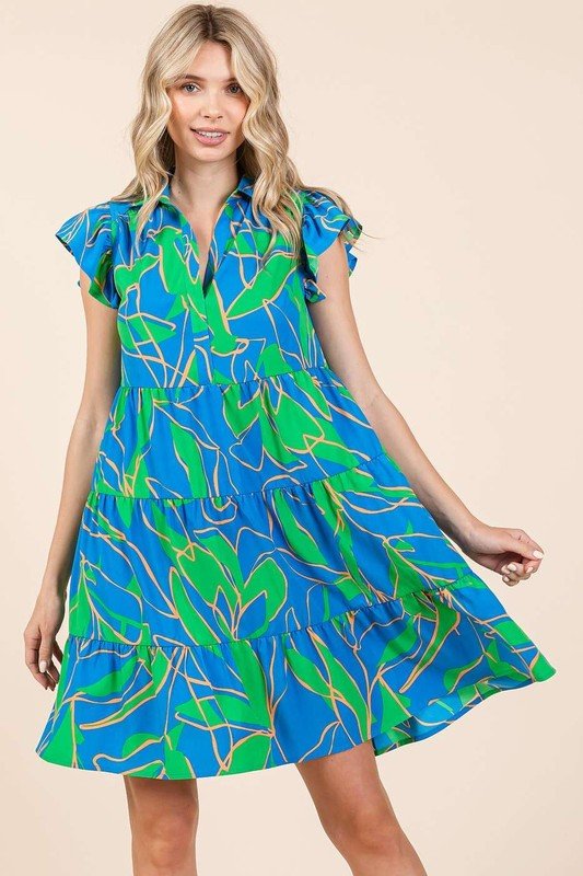 Mittoshop Leaf Print Ruffle Sleeve Tiered Mini Dress - New Arrivals