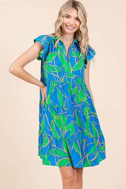 Mittoshop Leaf Print Ruffle Sleeve Tiered Mini Dress - New Arrivals
